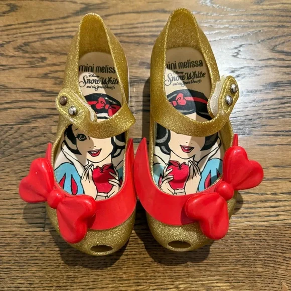 Mini Melissa Snow White Gold and Red Kids Dress Shoes - Picture 1 of 5